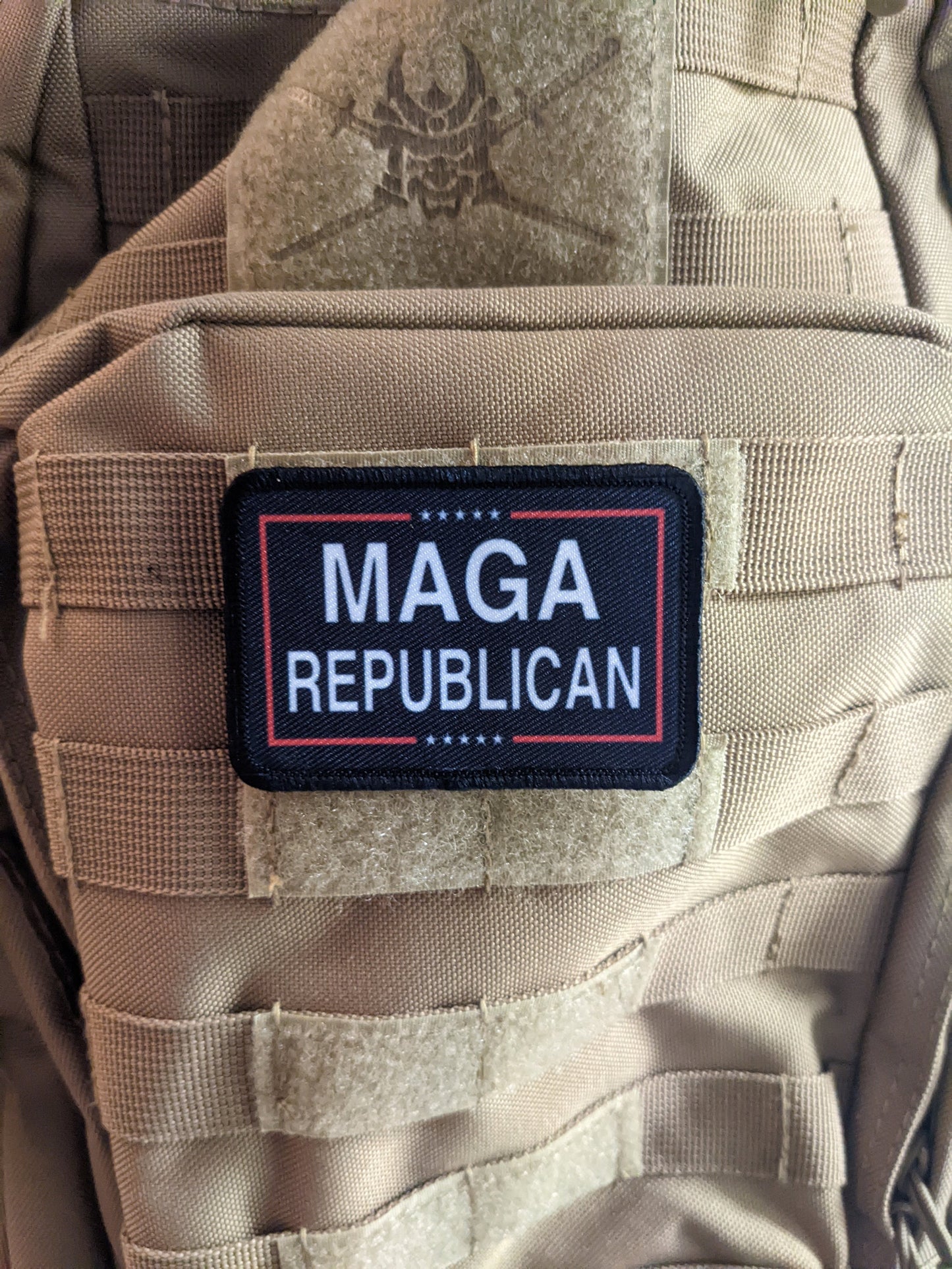 MAGA REPUBLICAN black meme 2"x3" morale patch with hook and loop backing