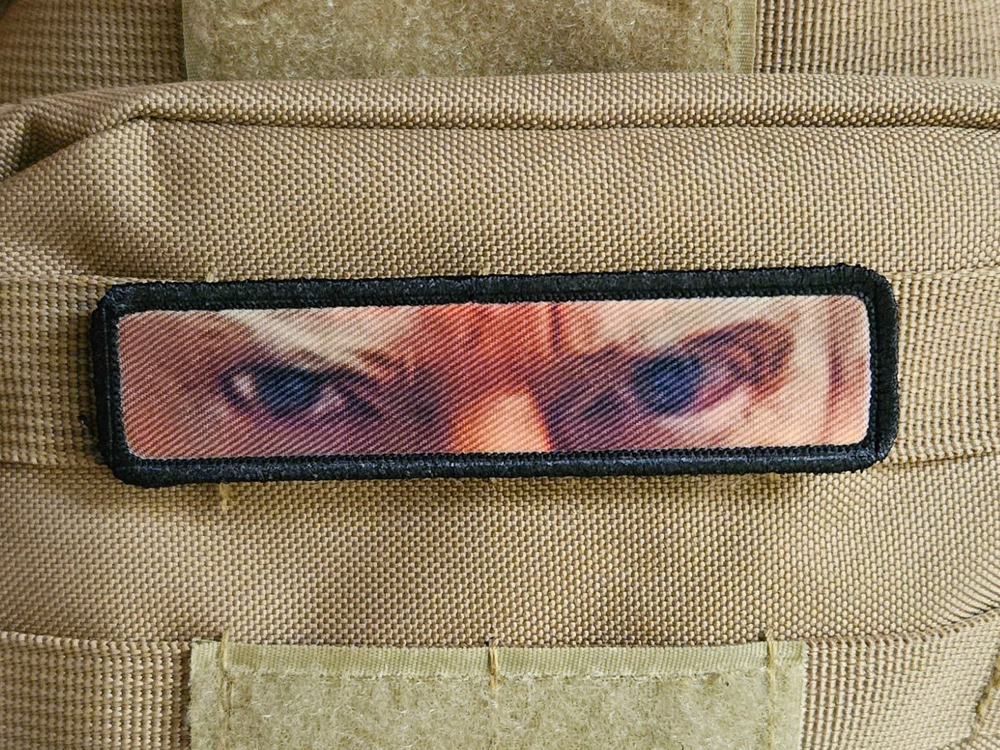 mug shot eyes watching you 1"x4" removable morale patch with hook and loop backing good for back of operator hats