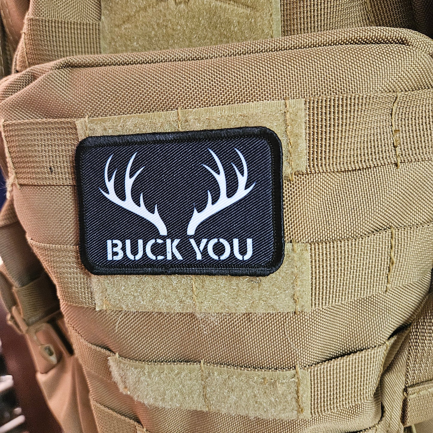Buck you Deer hunting meme patch 2" x3" inch morale patch hook and loop backing black and white