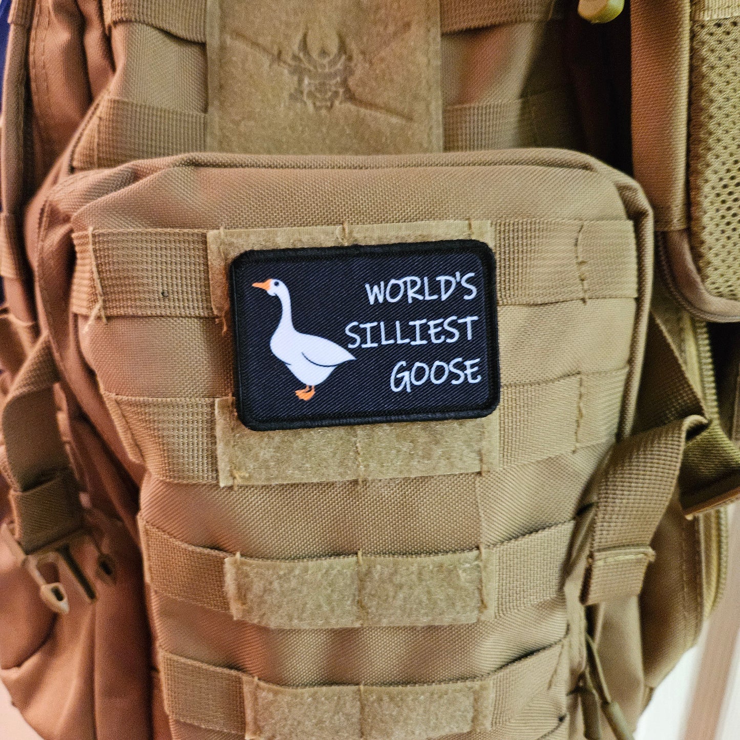 World's silliest goose meme funny 2"x3" morale patch with hook and loop backing