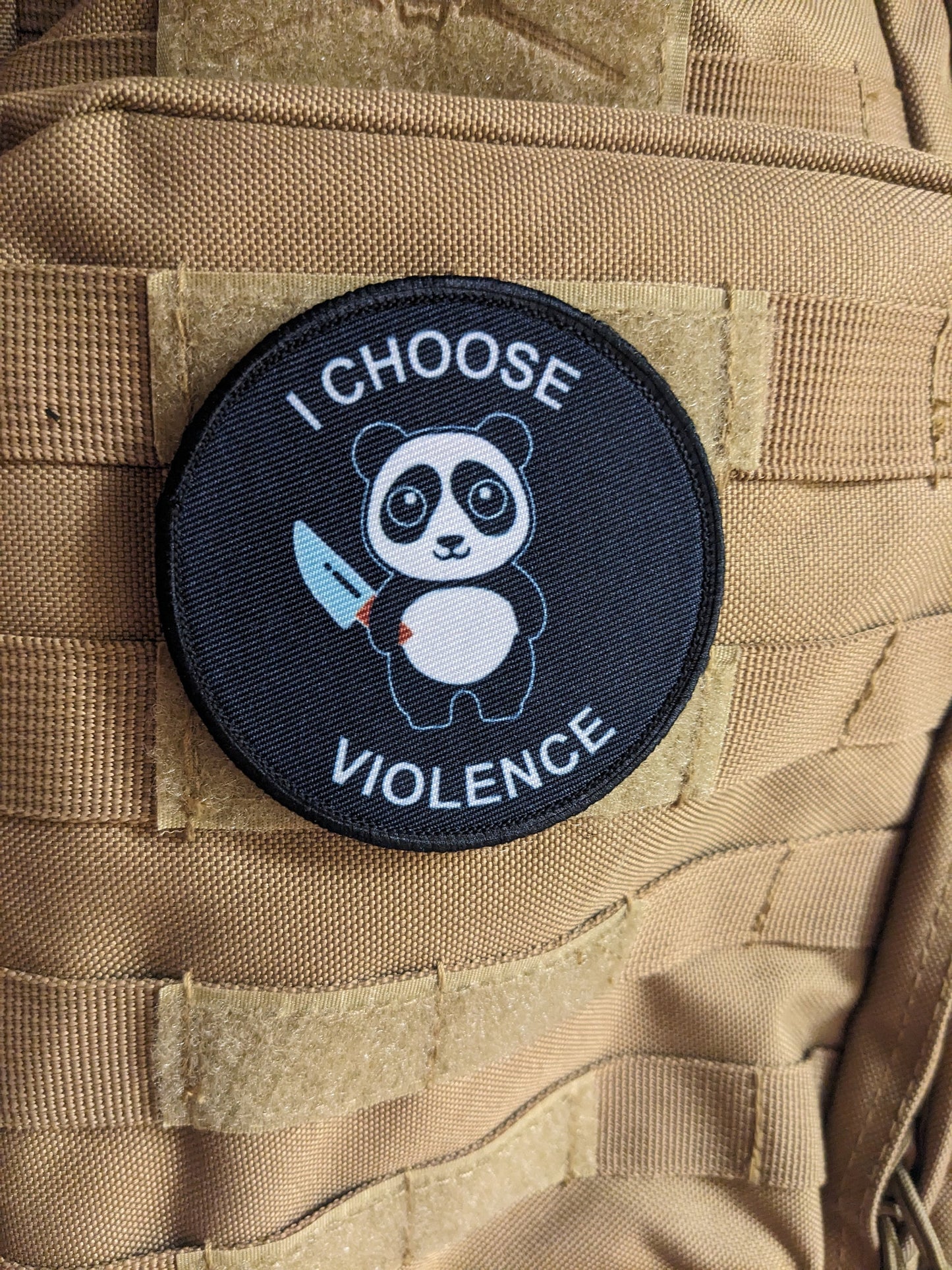 Cute panda I choose violence meme 3" circle removable morale patch with hook and loop backing