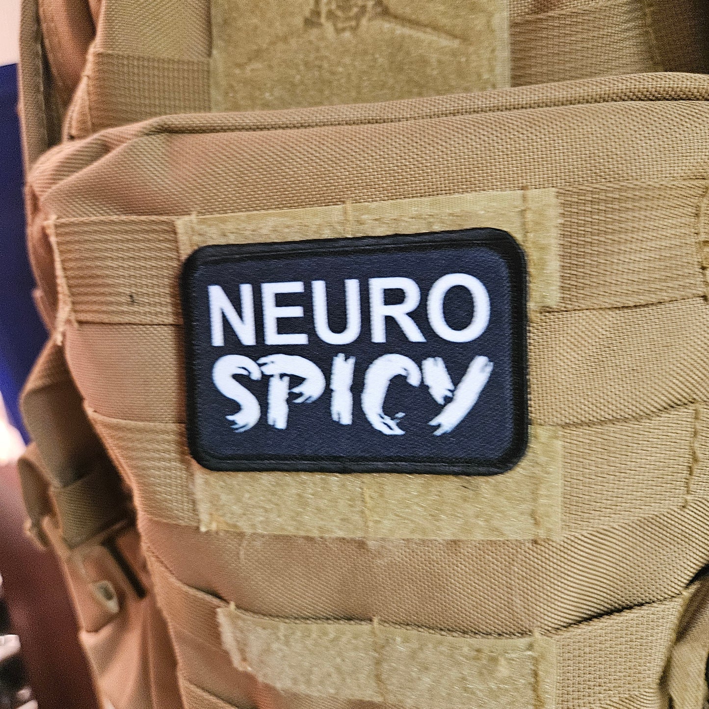 Neuro spicy meme patch 2" x3" inch morale patch hook and loop backing black and white