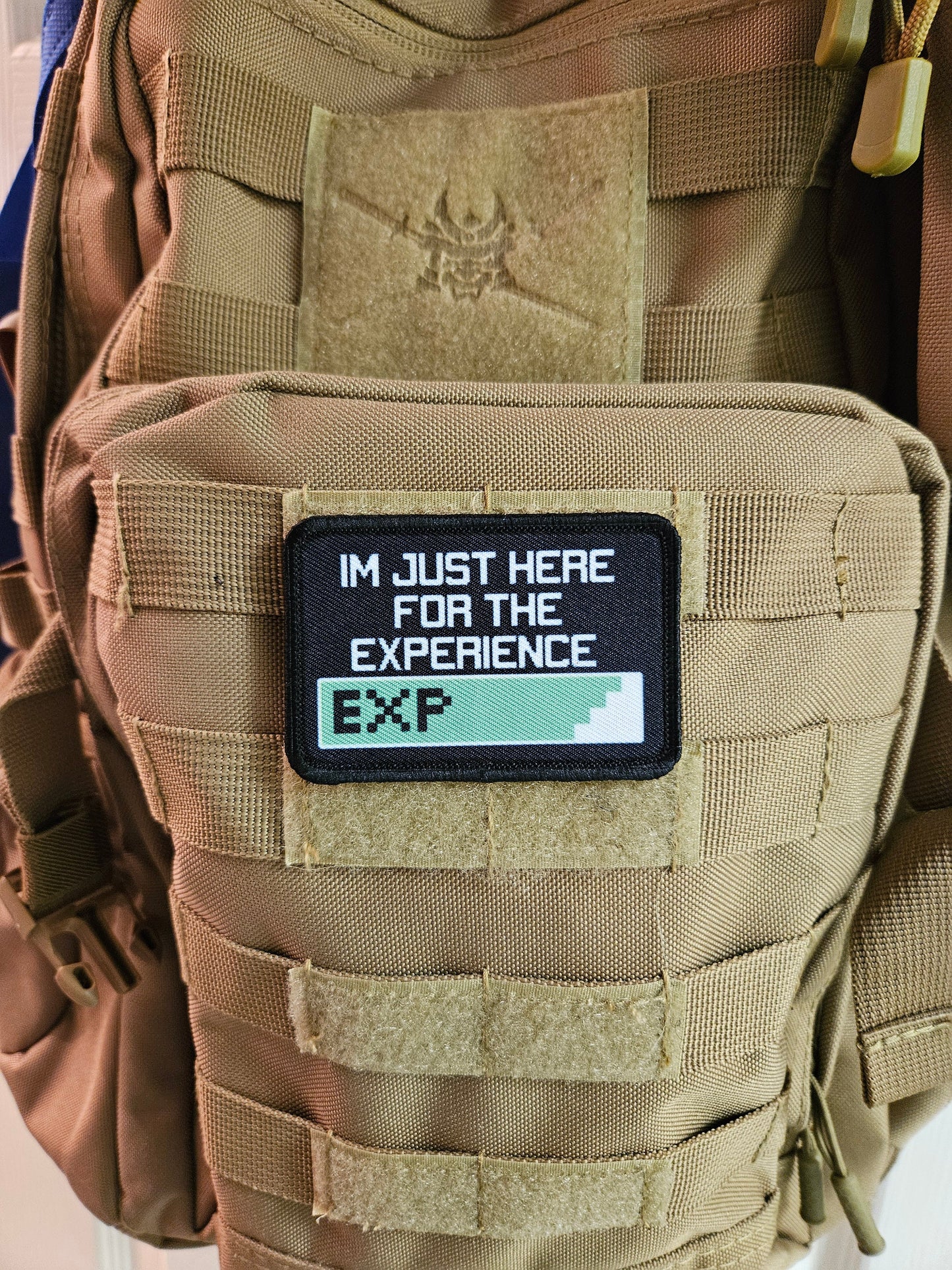 I'm just here for the experience gaming meme 2"x3" removable morale patch with hook and loop backing