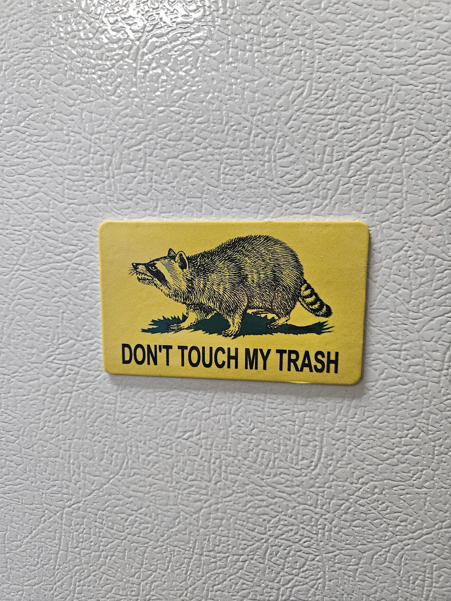 Don't touch my trash raccoon Gadsden flag parody fridge magnet 2x3.5" dimensions