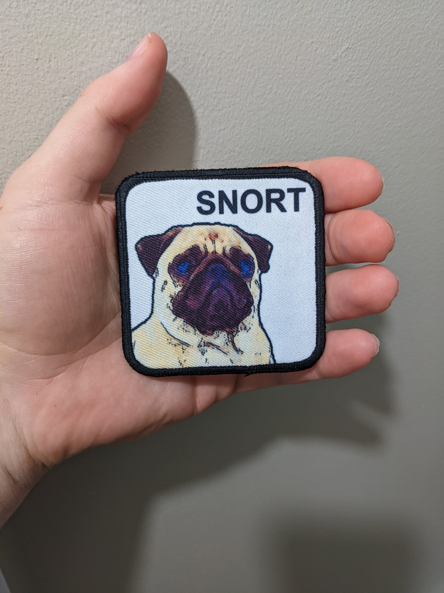3x3" square morale patch Pug Snort patch dog pets puppy pug-life with hook and loop backing