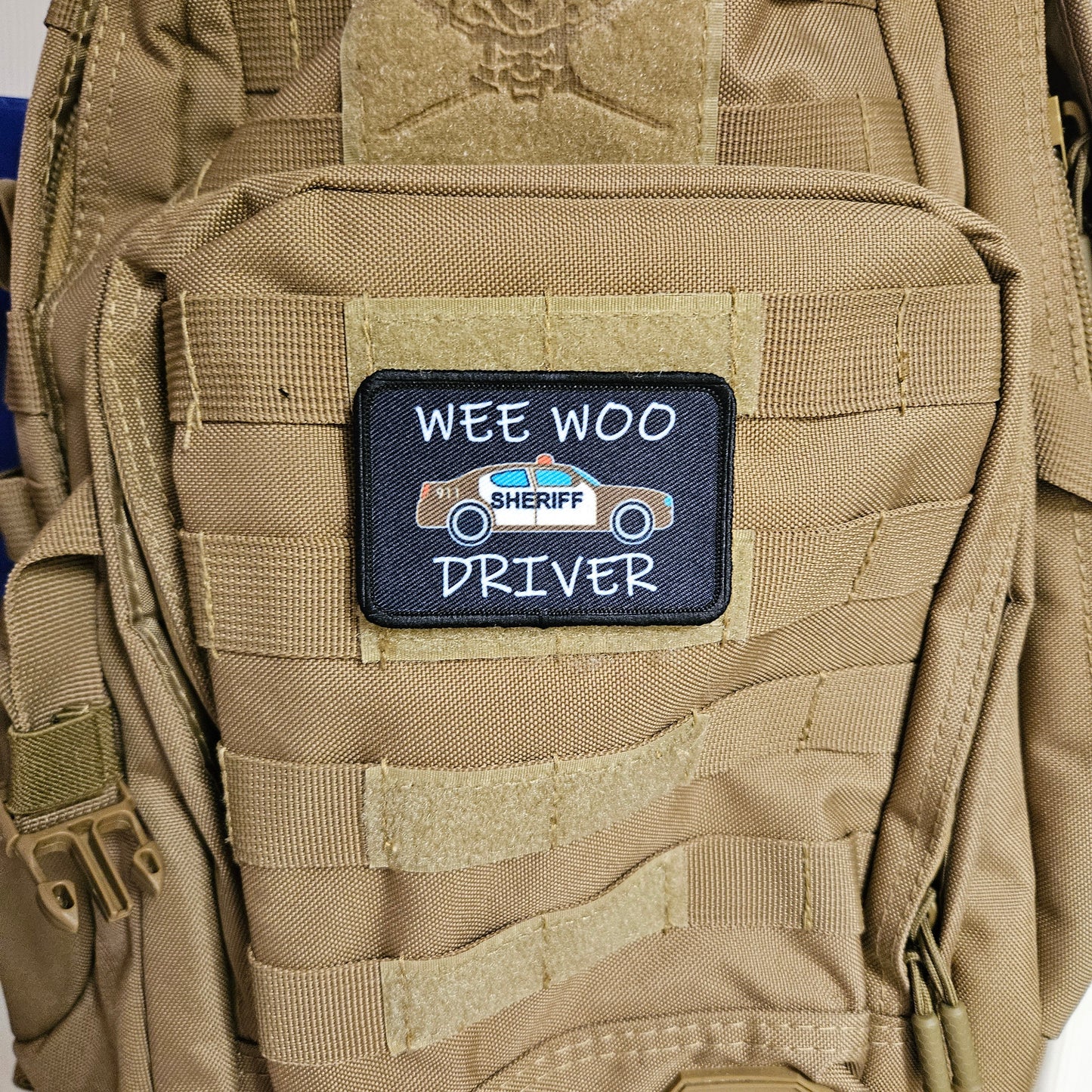 SHERIFF Wee woo driver sheriff department car driver funny brown version 2"x3" removable morale patch with hook and loop backing