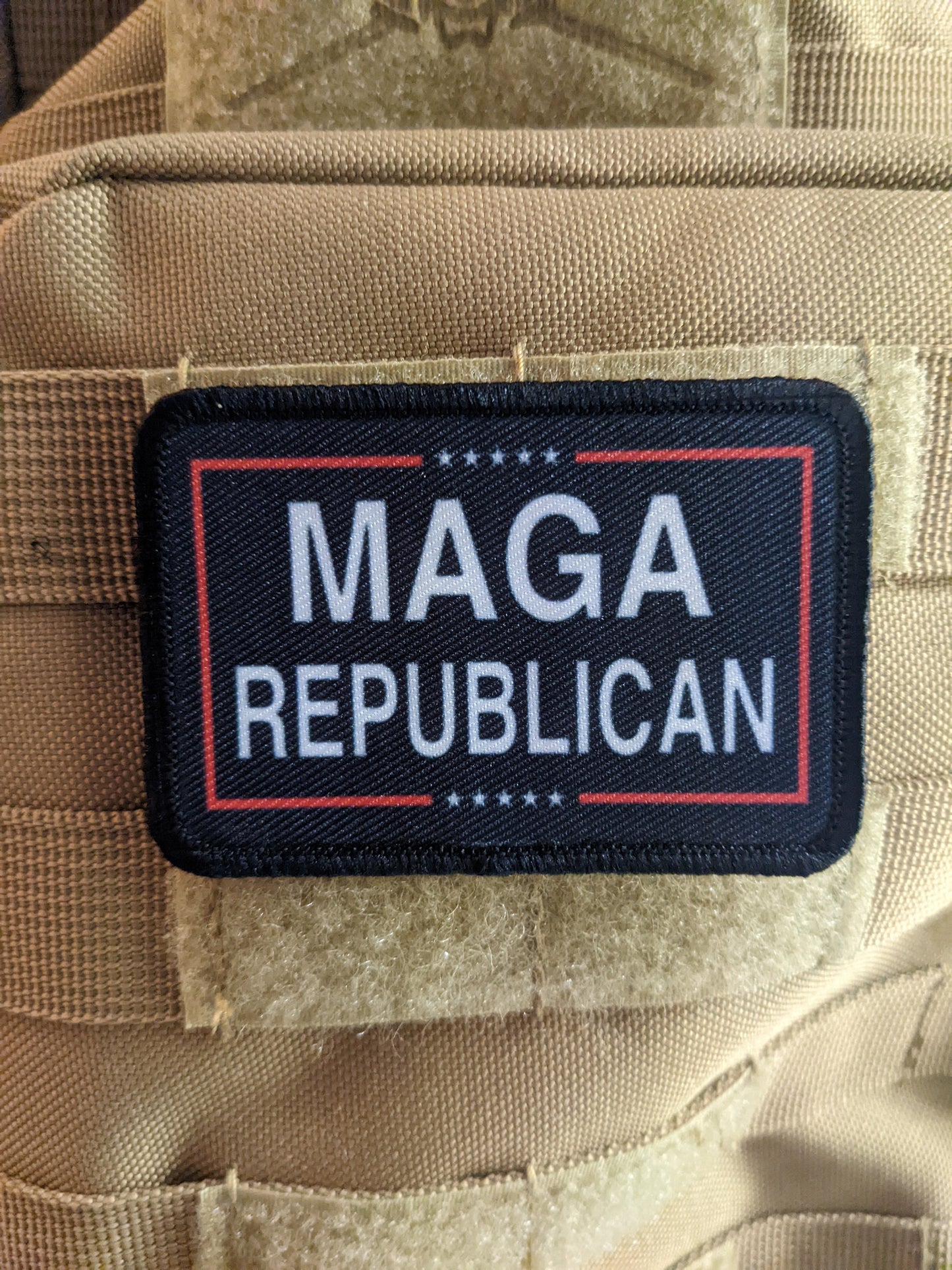 MAGA REPUBLICAN black meme 2"x3" morale patch with hook and loop backing