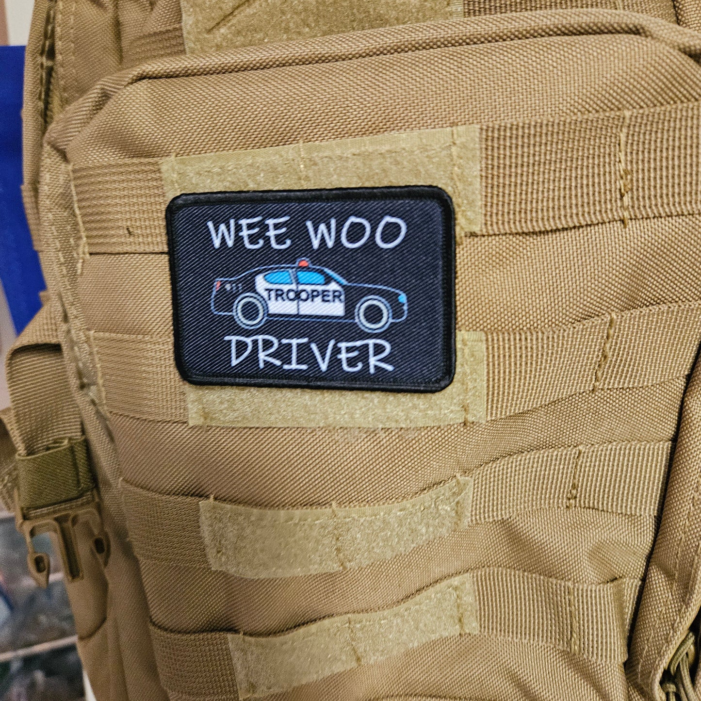State Trooper Wee woo driver funny 2"x3" removable morale patch with hook and loop backing