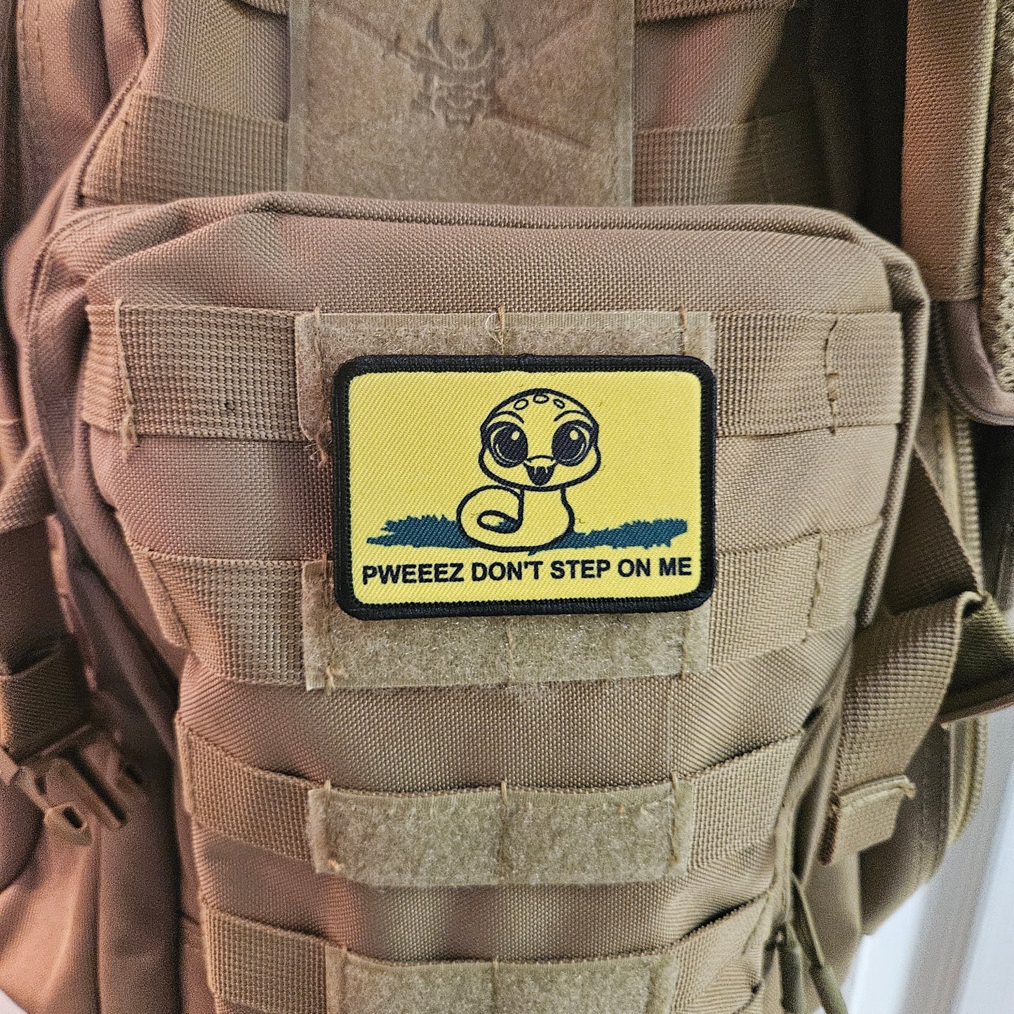Cute anime pweeez dont step on me Gadsden flag meme 2"x3" removable morale patch with hook and loop backing