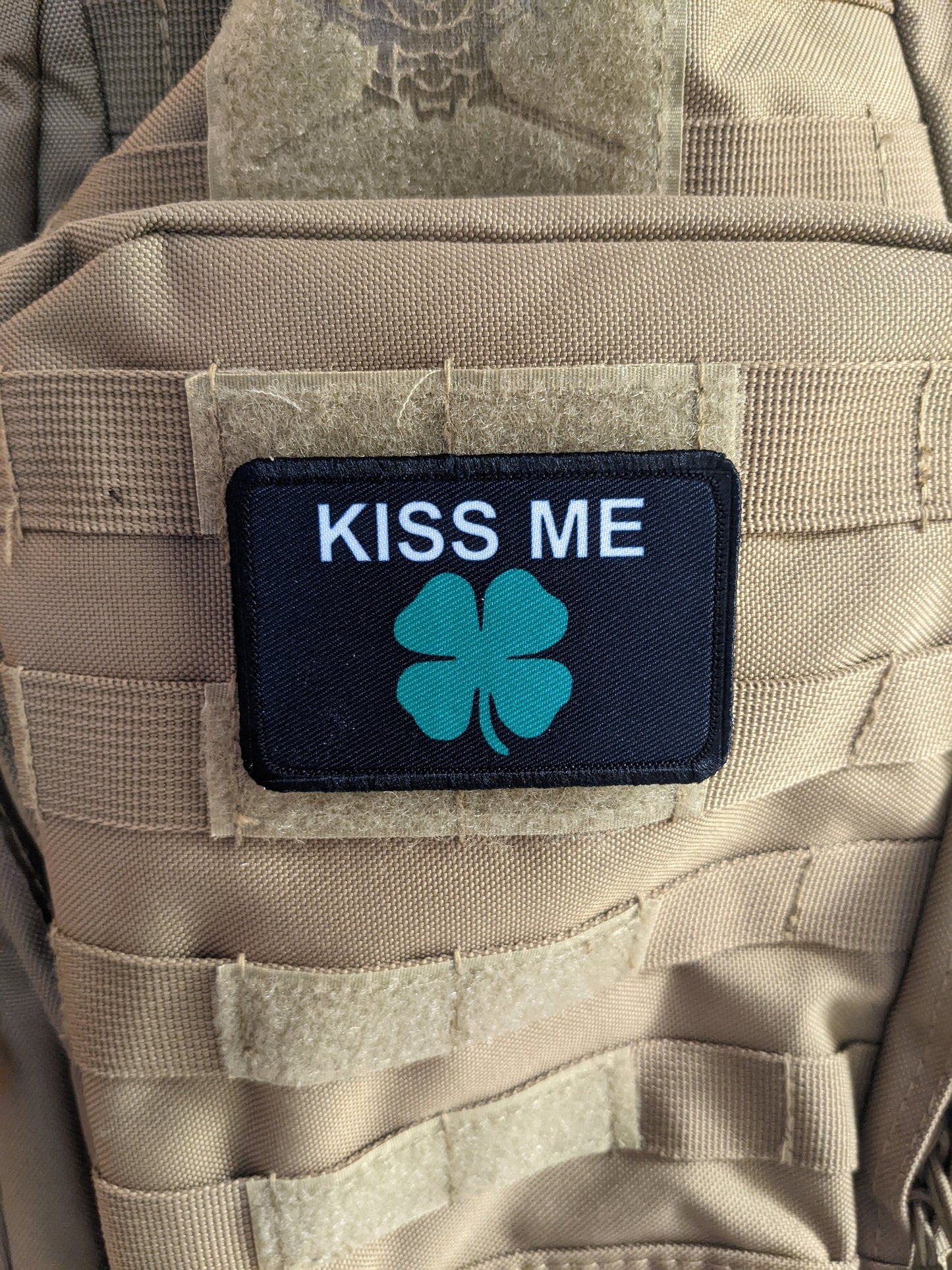 Kiss me I'm Irish st. Patrick's day meme 2"x3" removable morale patch with hook and loop backing