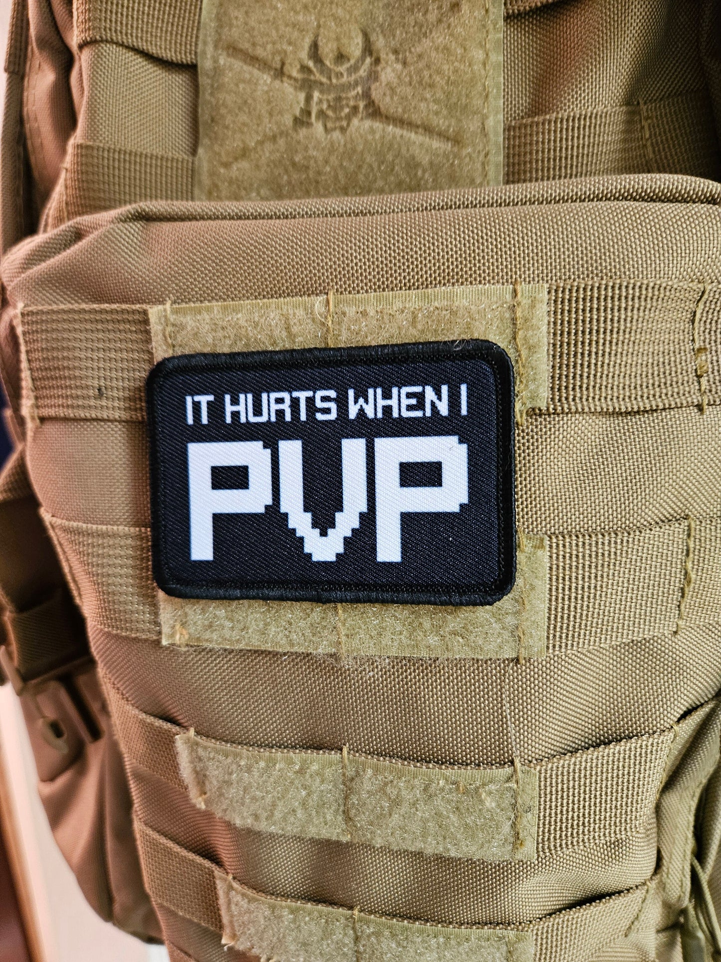 It hurts when I PVP gaming meme 2"x3" removable morale patch with hook and loop backing