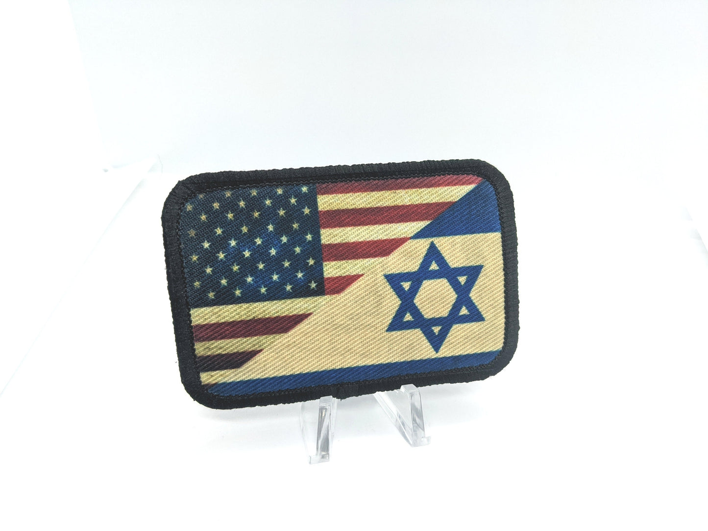 Distressed USA Flag and Israeli flag 2"x3" morale patch with hook and loop for hat