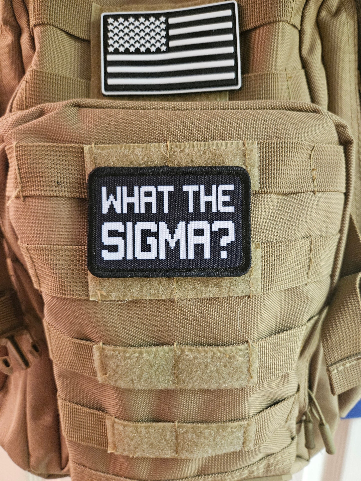 What the sigma meme 2"x3" morale patch with hook and loop backing