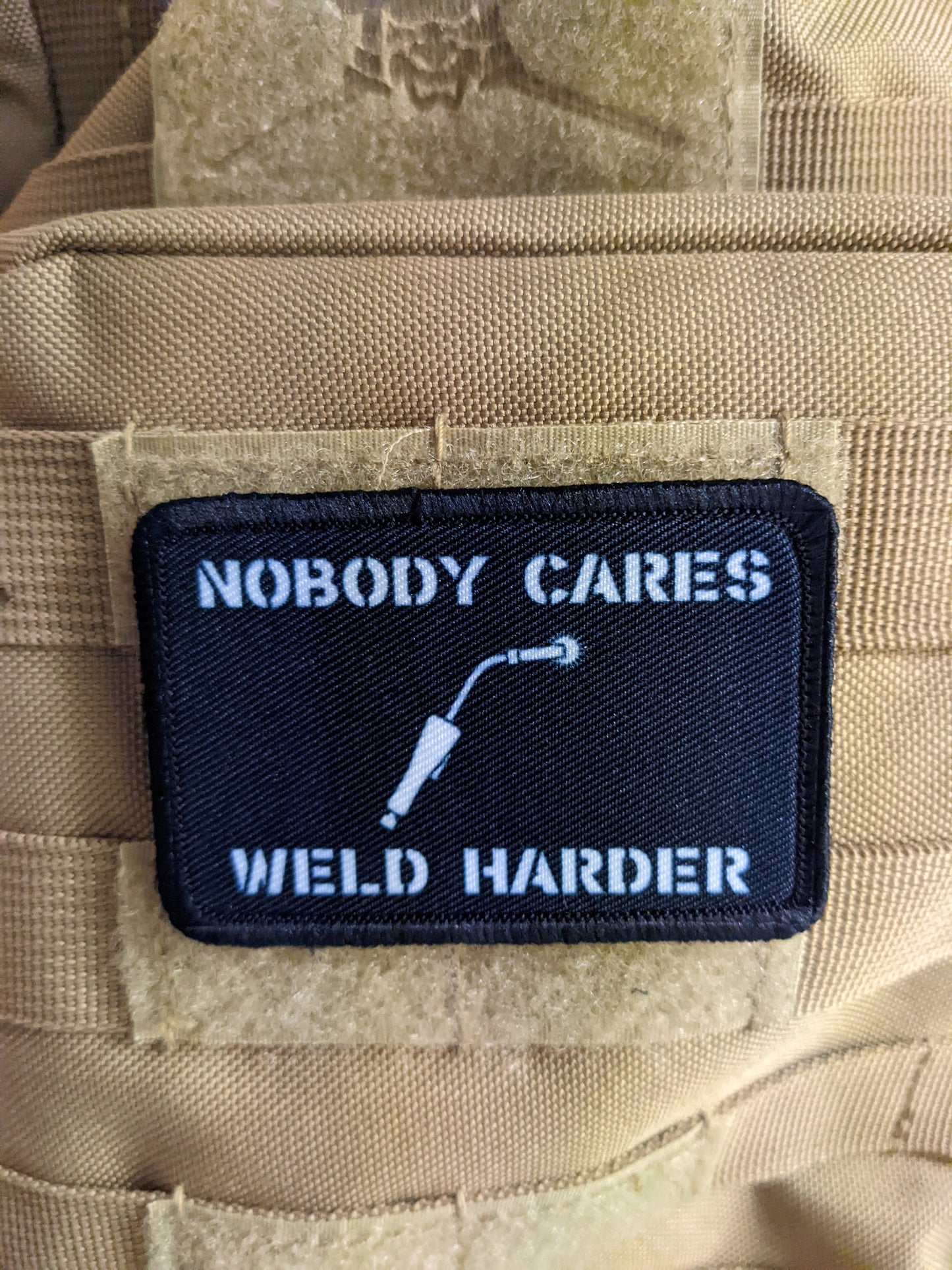 Nobody cares weld harder blue collar welding 2"x3" morale patch with hook and loop backing
