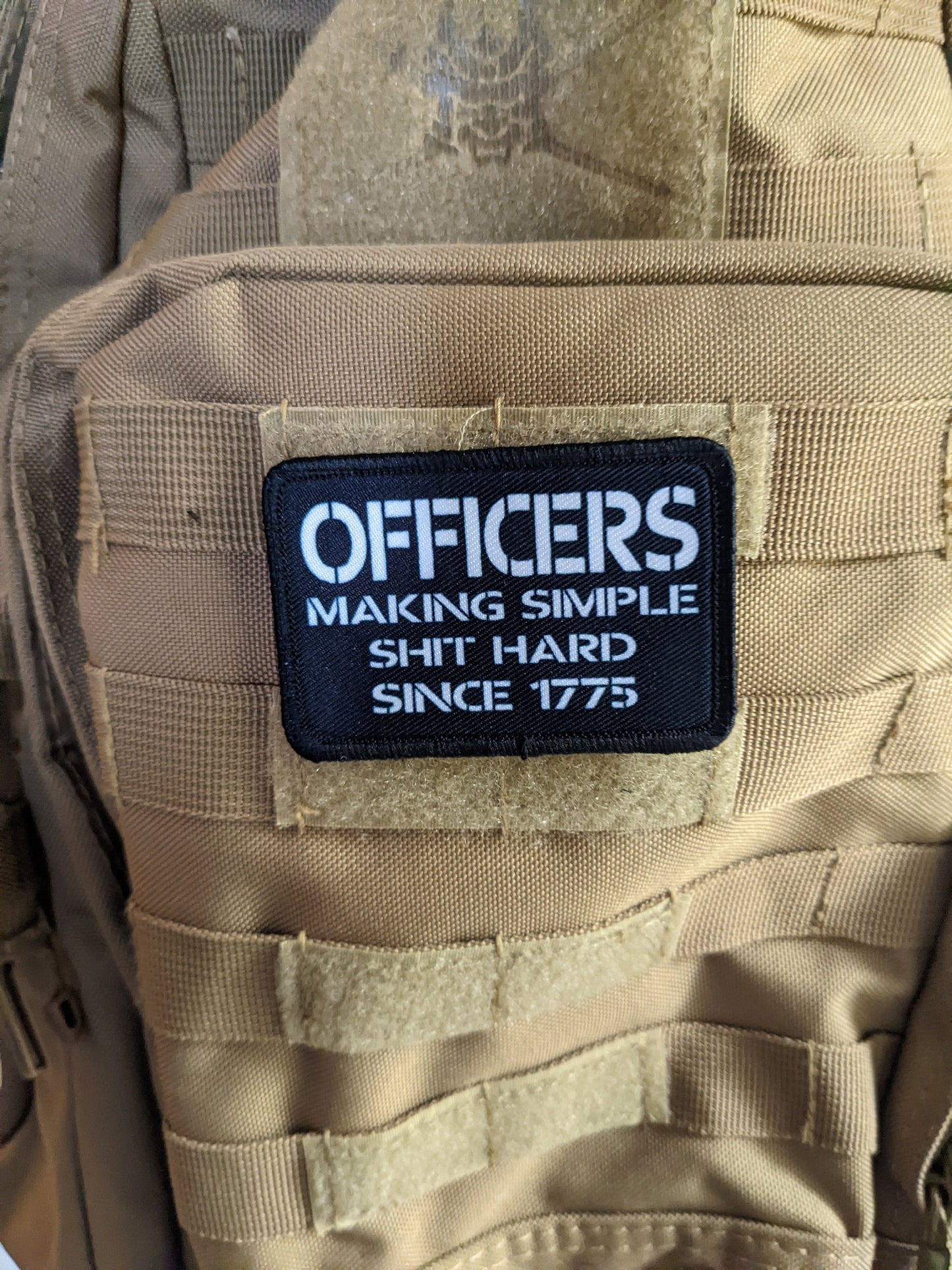 OFFICERS making simple shit hard since 1775 military joke 2"x3" morale patch with hook and loop backing