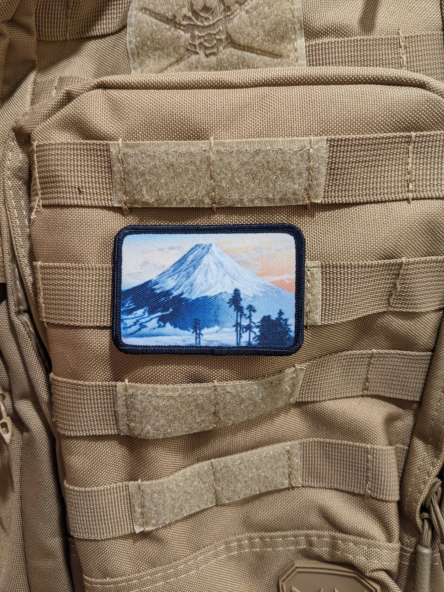 My. Fuji 19th century painting print japan 2"x3" removable morale patch with hook and loop backing