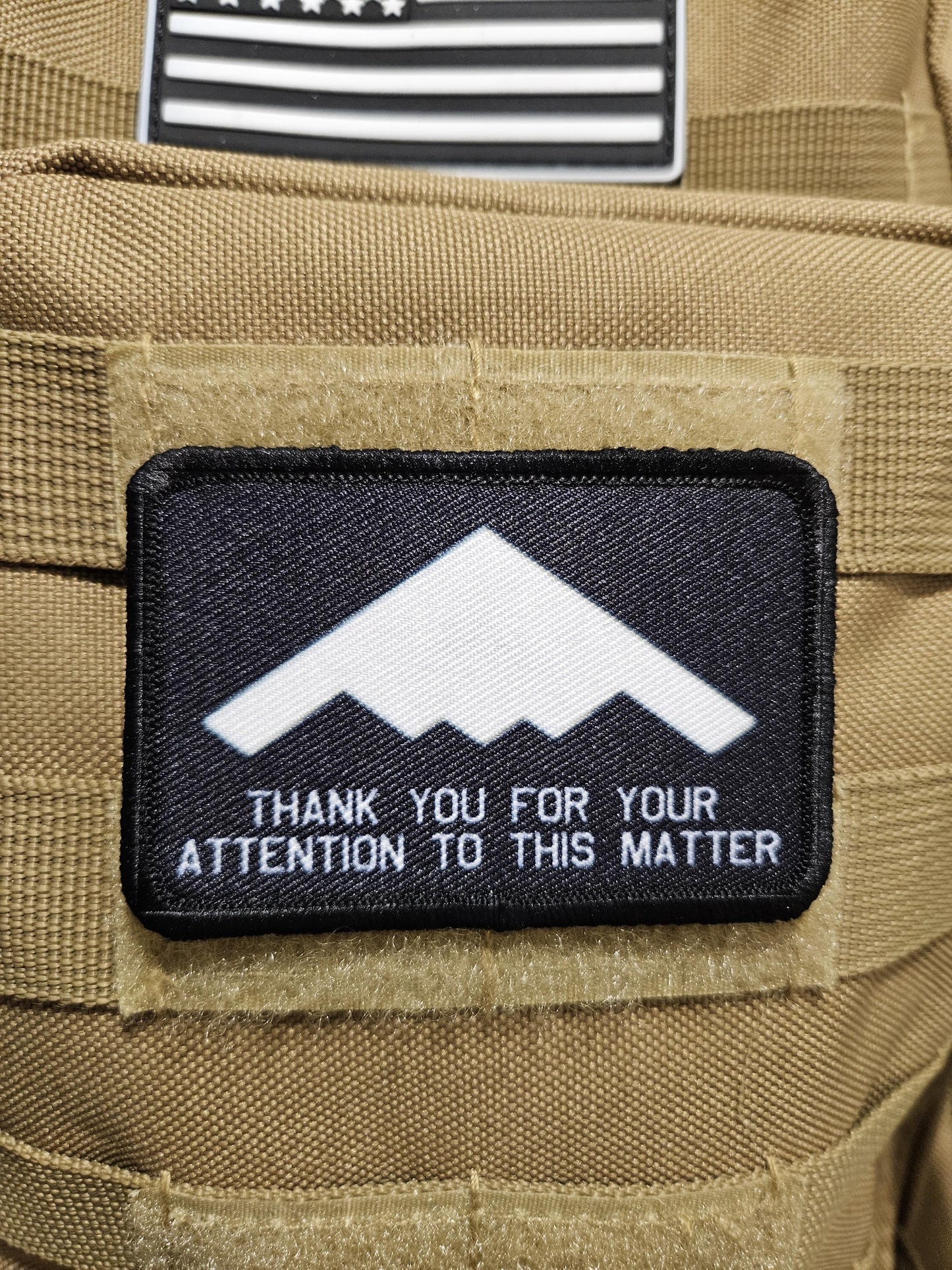 B2 bomber thank you for your attention to this matter meme 2"x3" removable morale patch with hook and loop backing