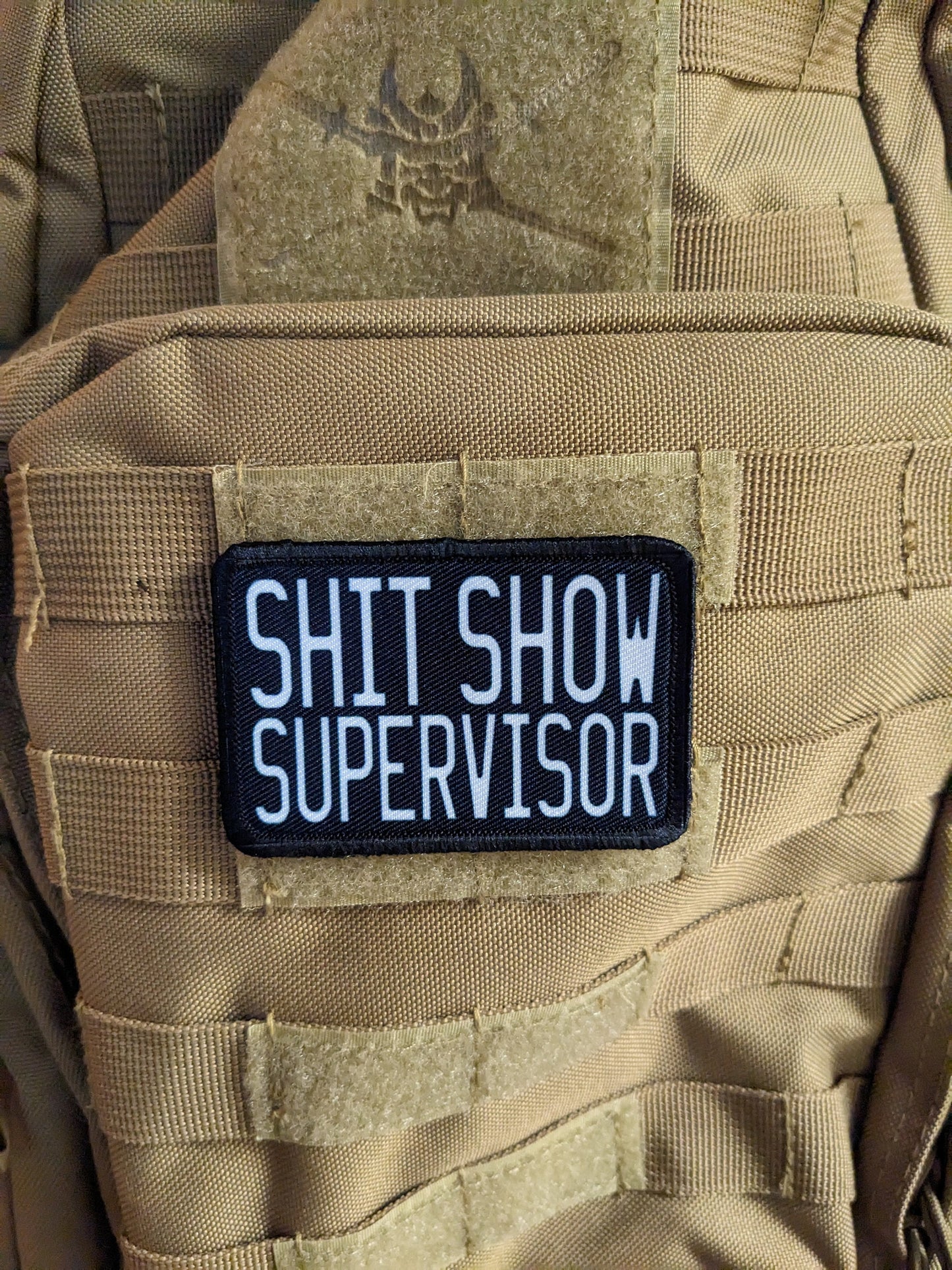 Shit show supervisor funny patch 2" x3" inch morale patch hook and loop backing black and white