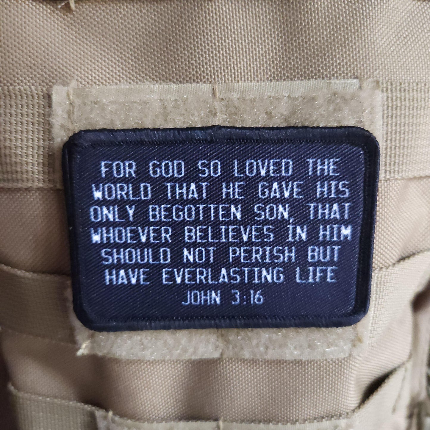 John 3:16 bible verse 2"x3" morale patch with hook and loop backing