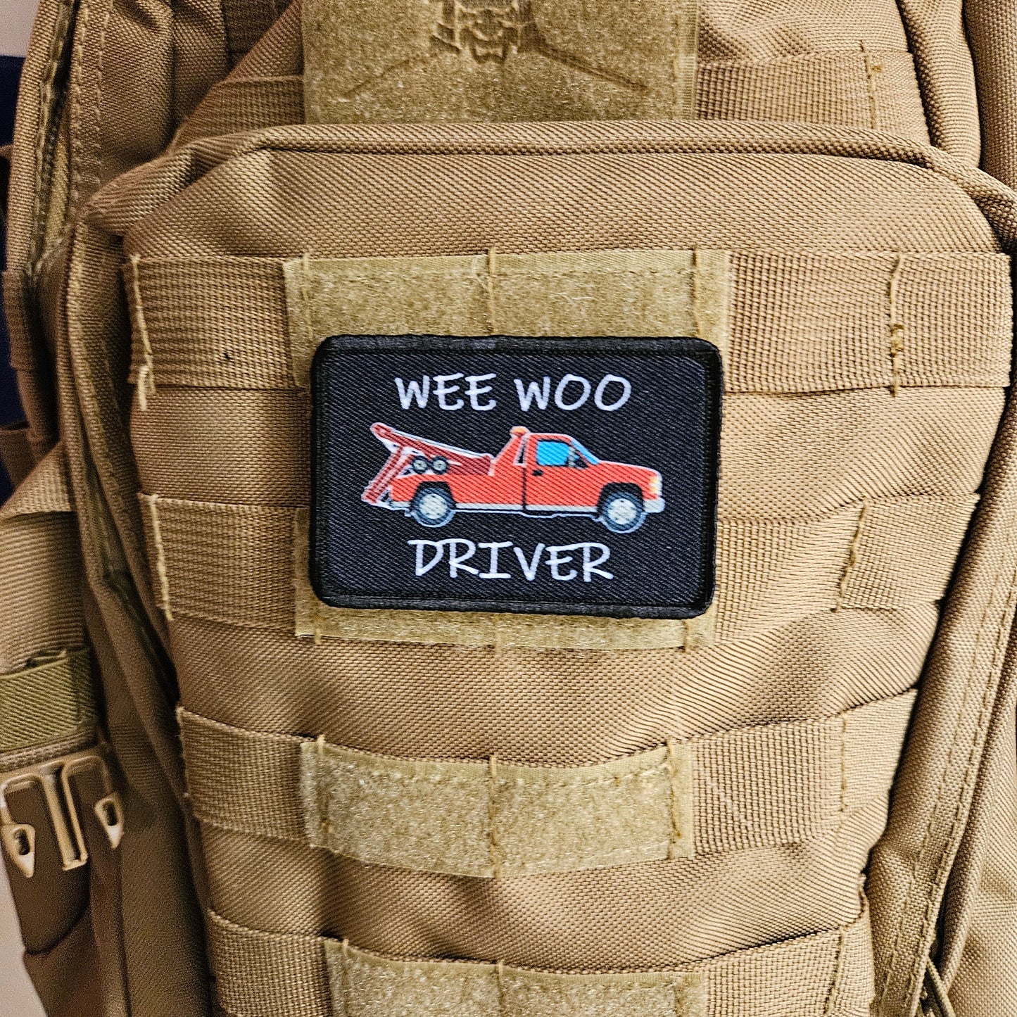 Tow truck repo Wee woo driver driver funny 2"x3" removable morale patch with hook and loop backing