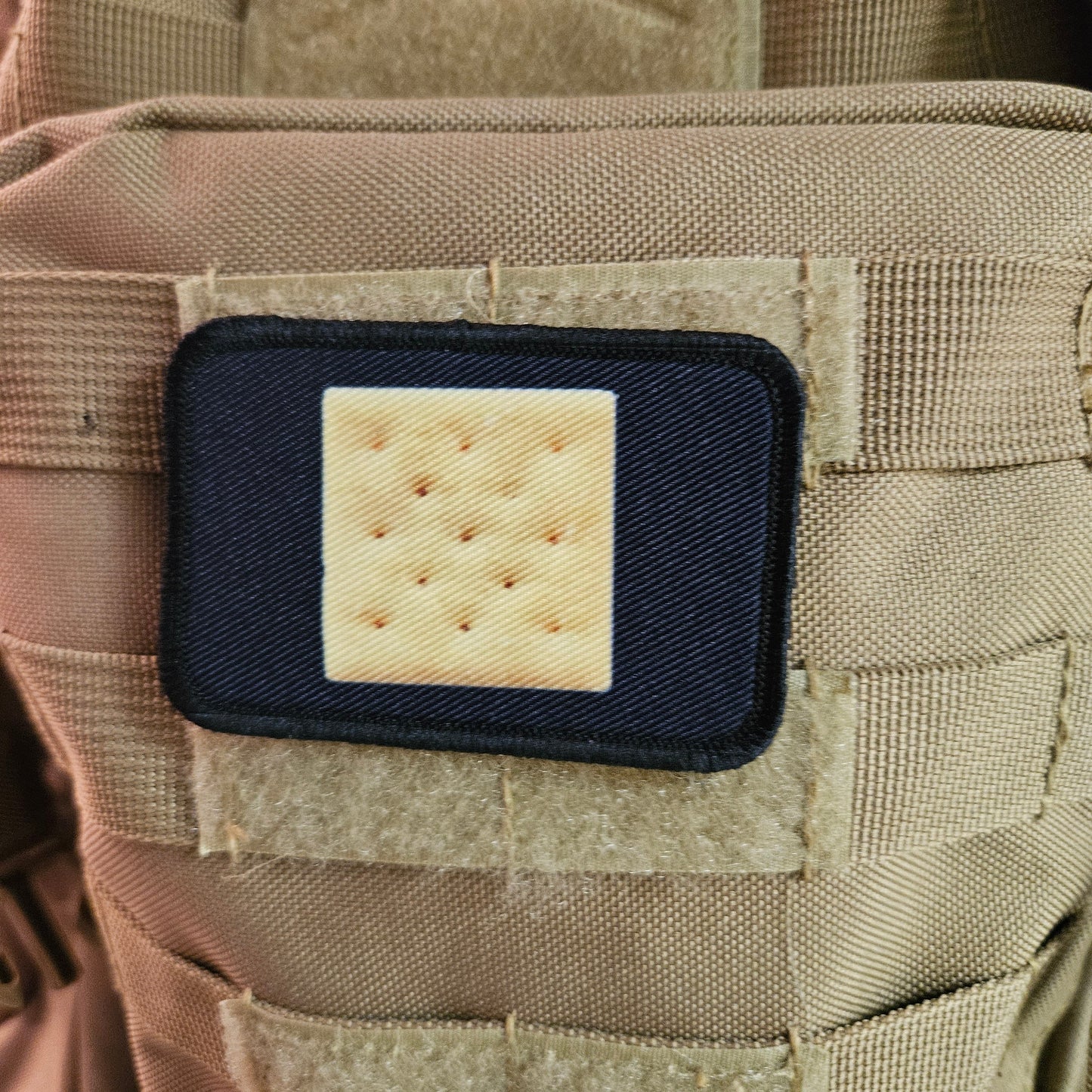 Saltine cracker enthusiast 2"x3" removable morale patch with hook and loop backing