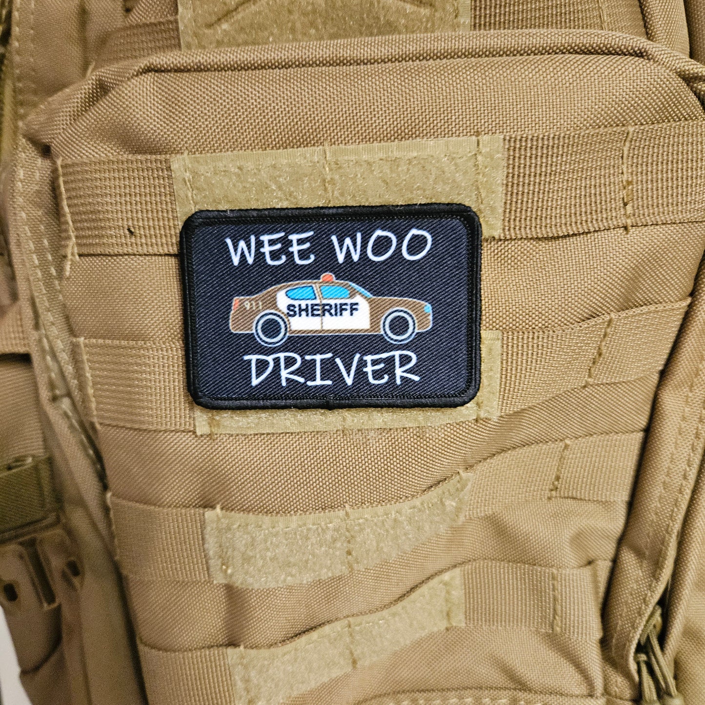 SHERIFF Wee woo driver sheriff department car driver funny brown version 2"x3" removable morale patch with hook and loop backing