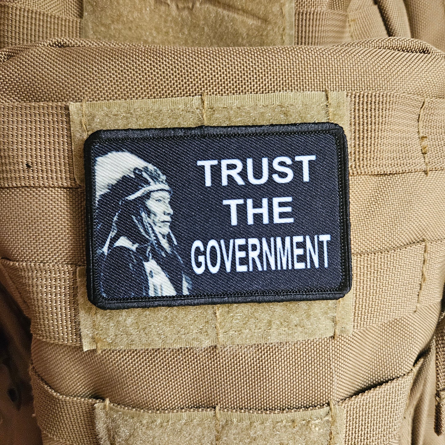 Trust your government libertarian meme 2"x3" removable morale patch with hook and loop backing