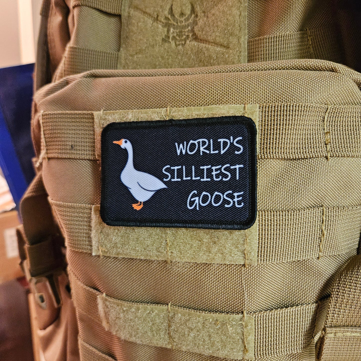 World's silliest goose meme funny 2"x3" morale patch with hook and loop backing