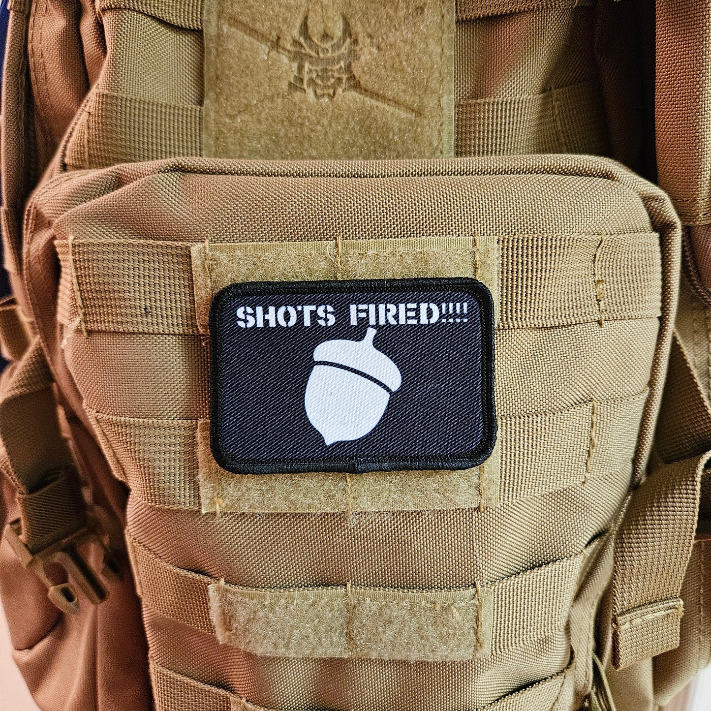 shots fired acorn meme 2"x3" removable morale patch with hook and loop backing
