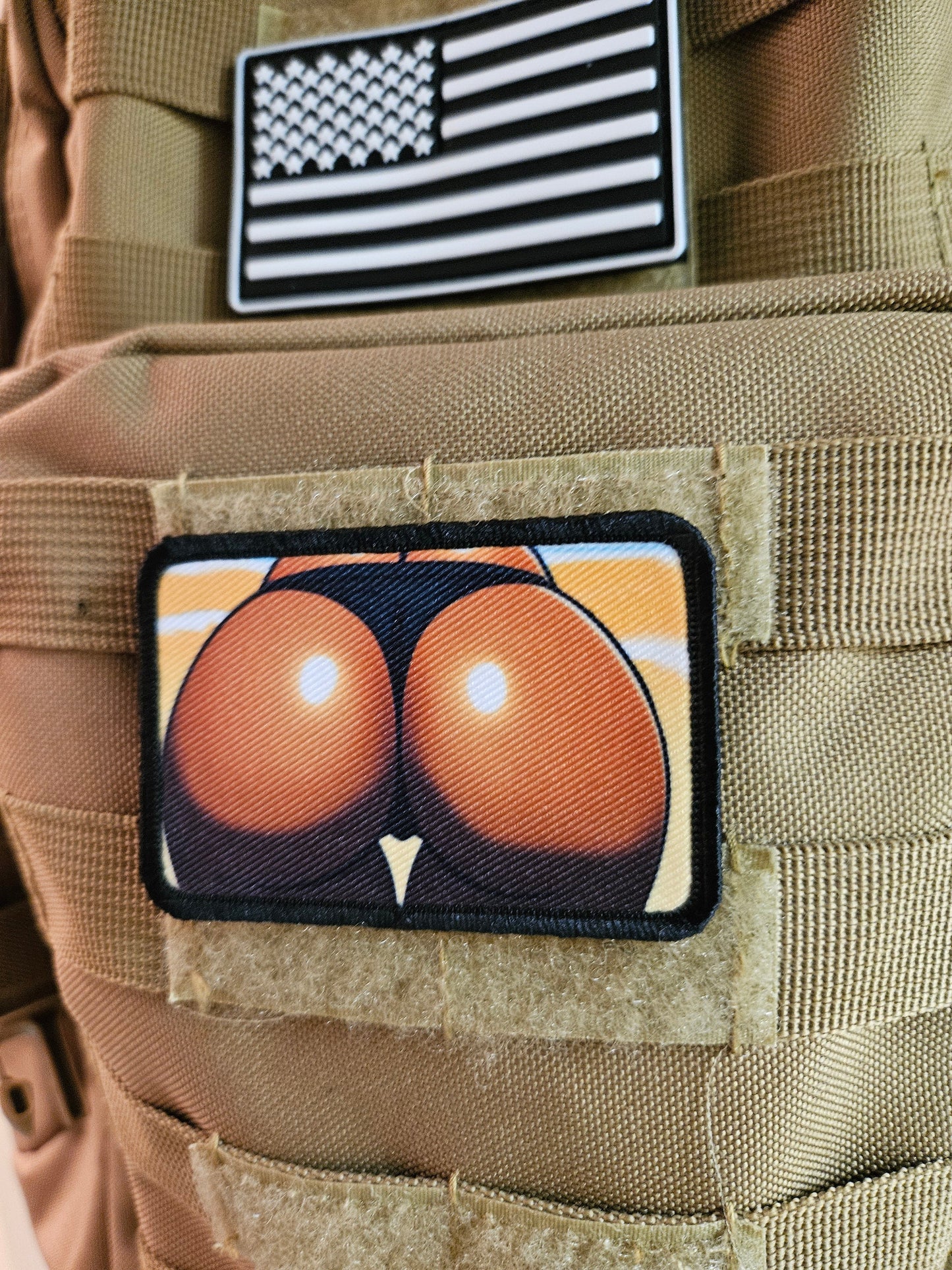 Sexbooty big butt thigh gap thong dark skin version 2"x3" removable morale patch with hook and loop backing