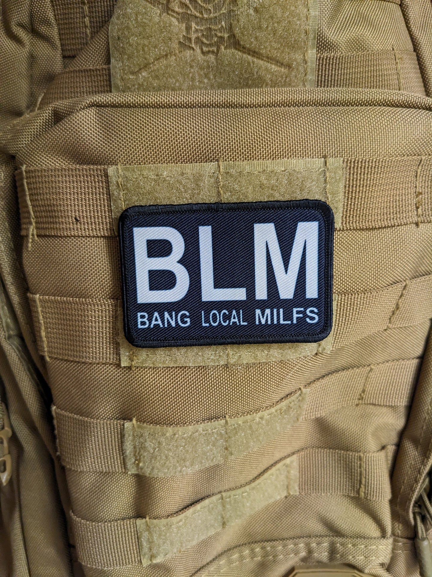 BLM bang local milfs meme 2"x3" morale patch with hook and loop backing