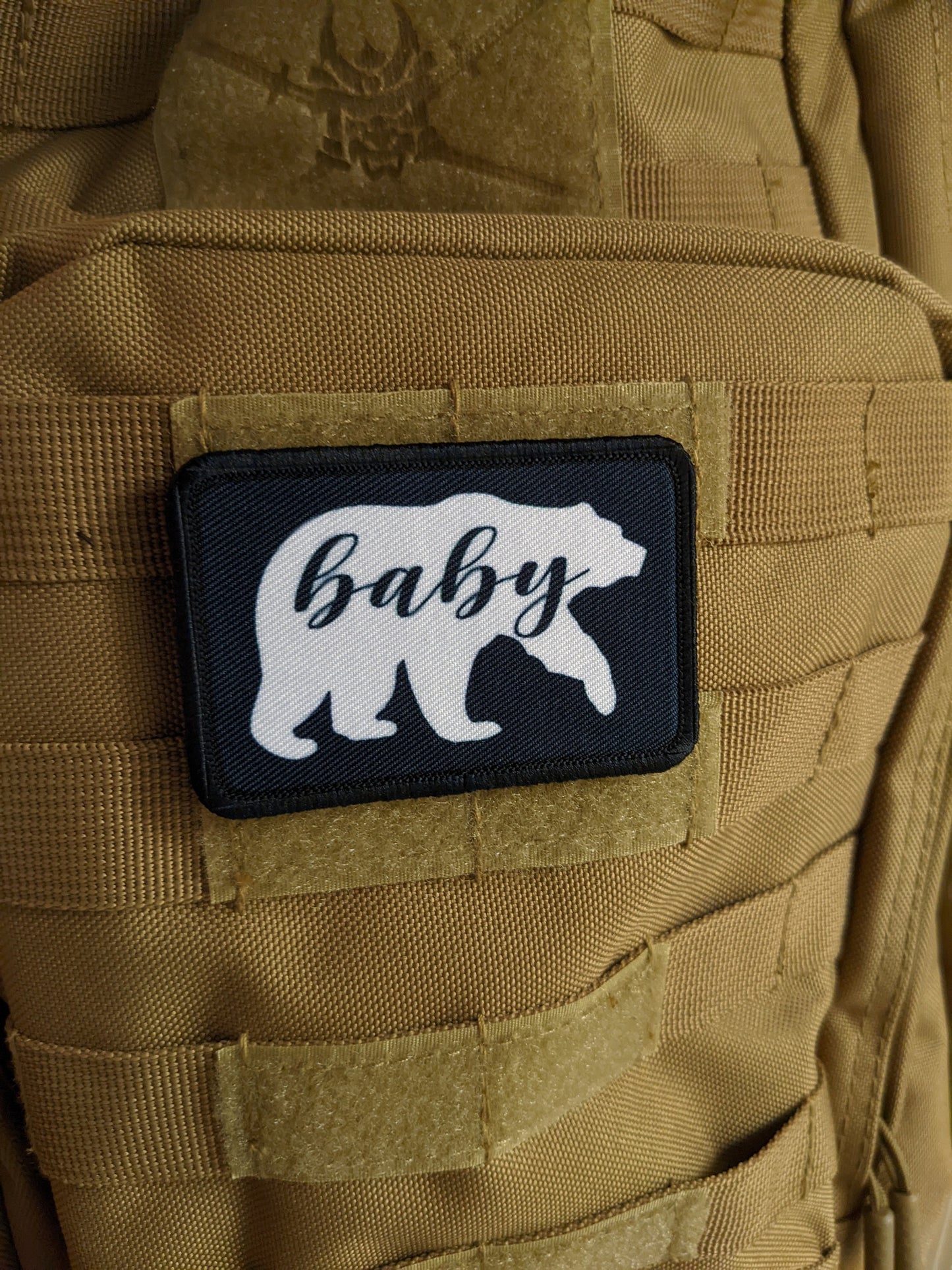 Baby bear Bear baby boy baby girl 2"x3" white morale patch with hook and loop backing