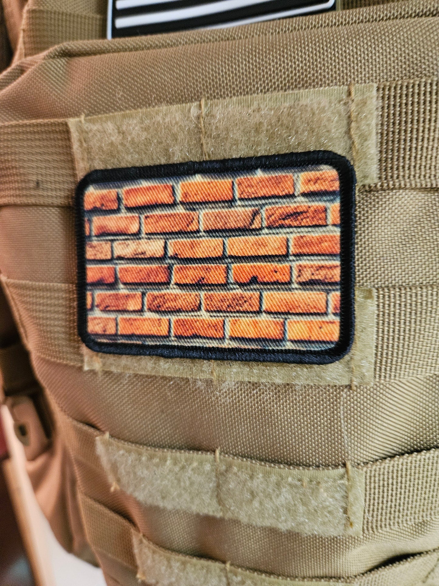 Brick wall build 2"x3" morale patch with hook and loop backing military joke meme