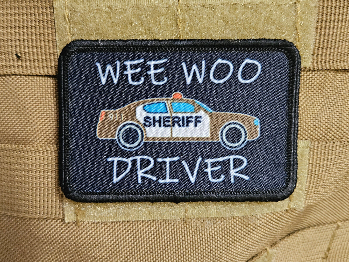 SHERIFF Wee woo driver sheriff department car driver funny brown version 2"x3" removable morale patch with hook and loop backing
