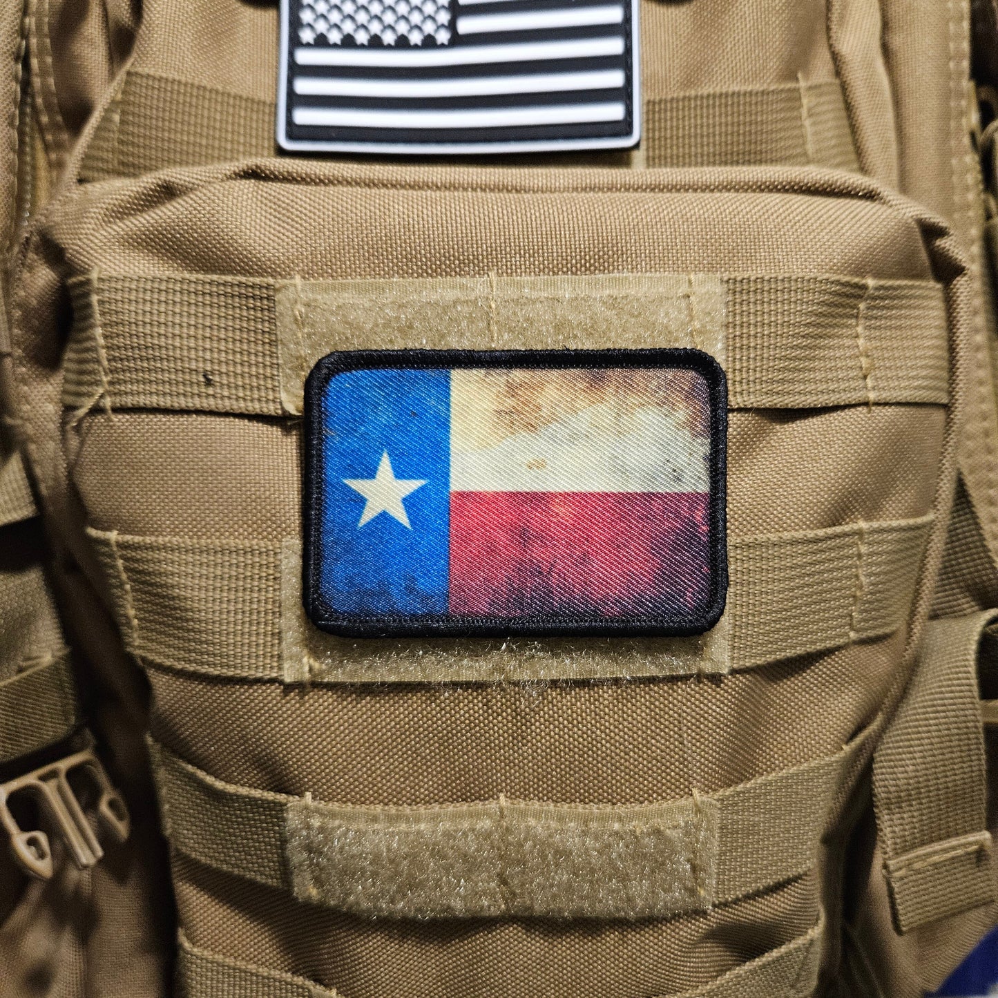 Distressed texas flag 2"x3" morale patch with hook and loop backing