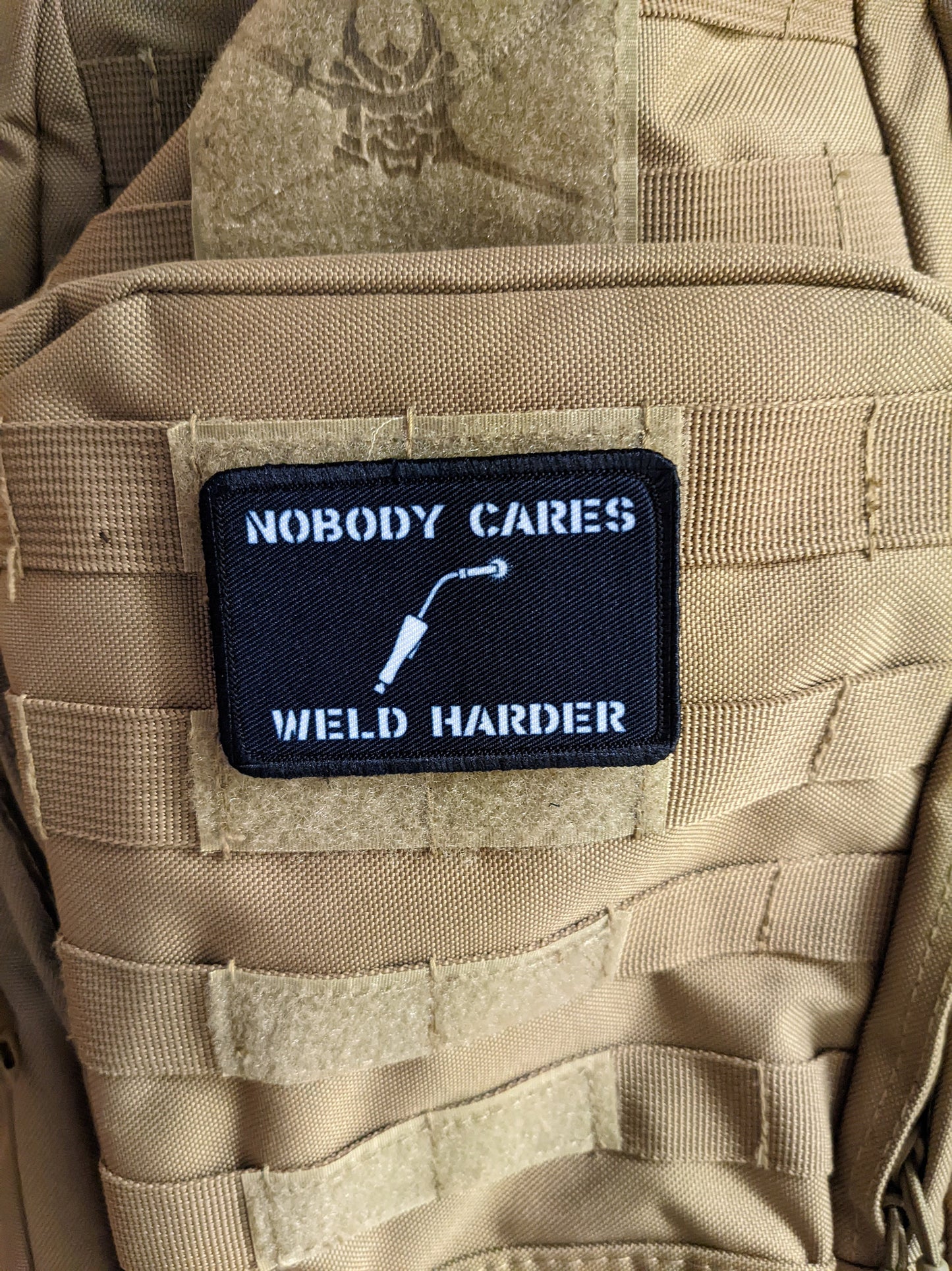 Nobody cares weld harder blue collar welding 2"x3" morale patch with hook and loop backing