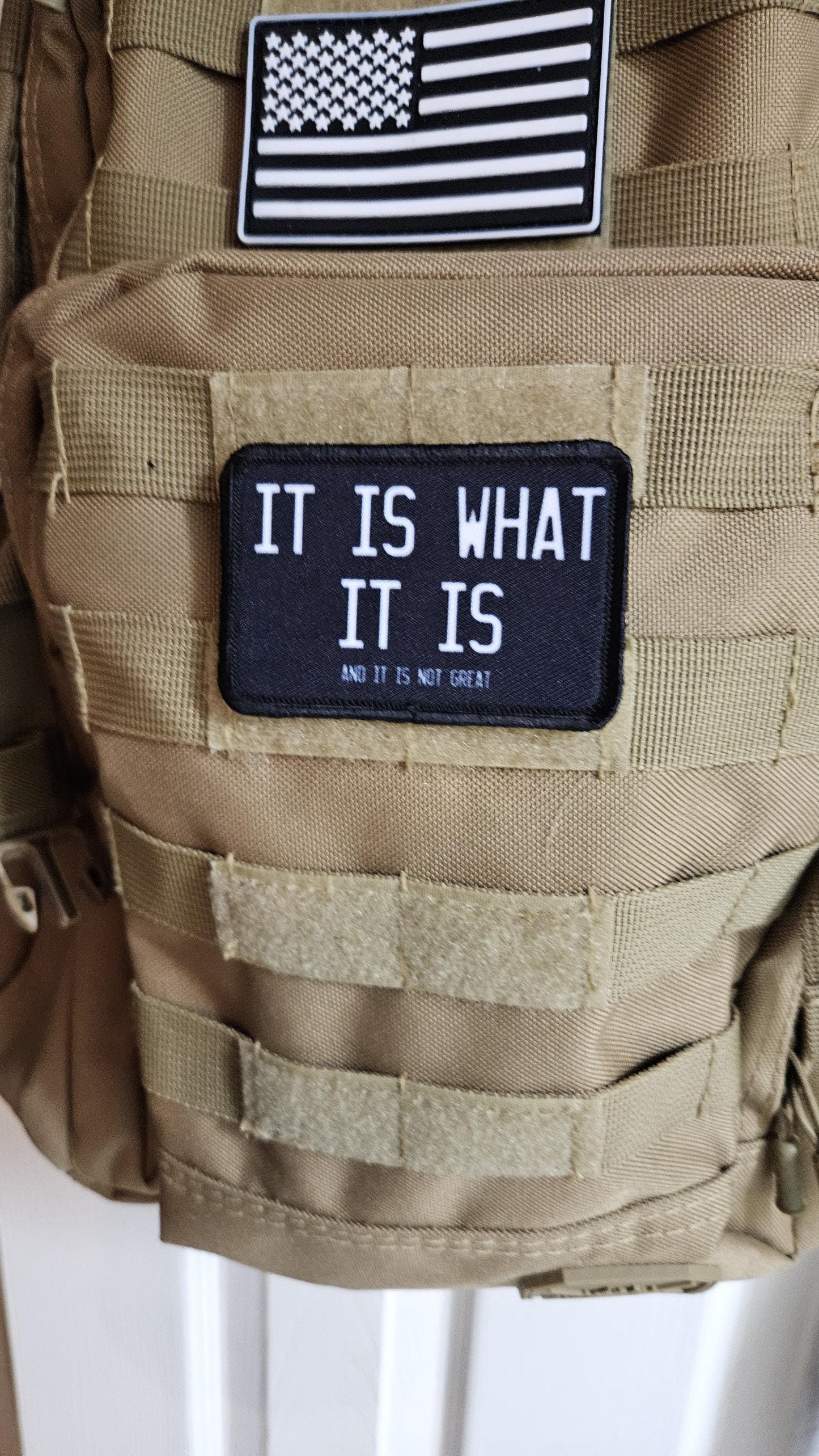 It is what it is and it is not great meme 2"x3" removable morale patch with hook and loop backing black and white