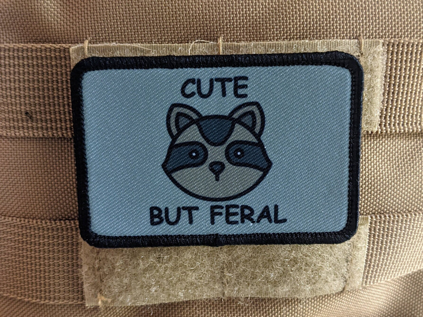 Cute but feral funny raccoon meme 2"x3" morale patch with hook and loop backing