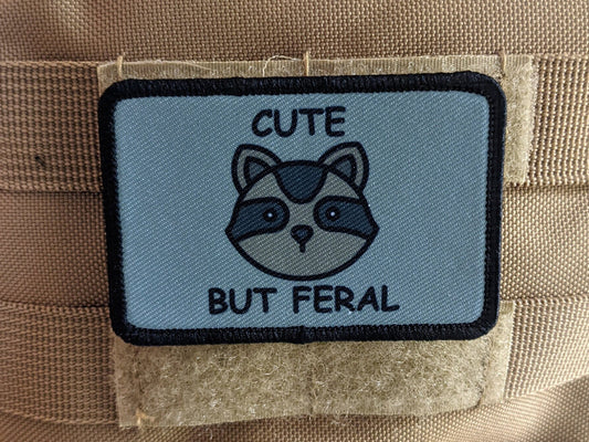 Cute but feral funny raccoon meme 2"x3" morale patch with hook and loop backing