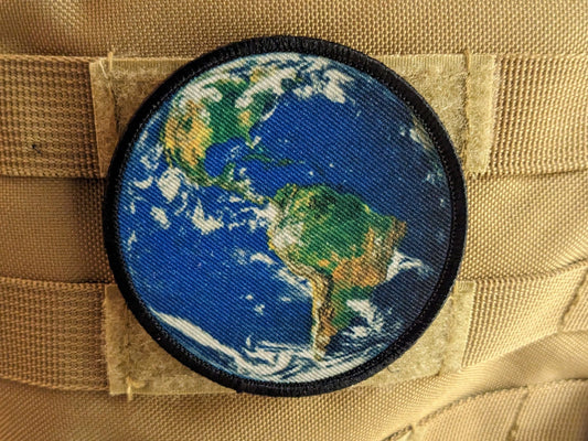 Flat earth meme globe 3" circle morale patch with hook and loop backing