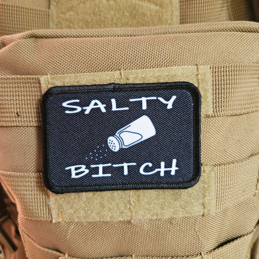 Salty bitch funny meme patch 2" x3" inch morale patch hook and loop backing black and white