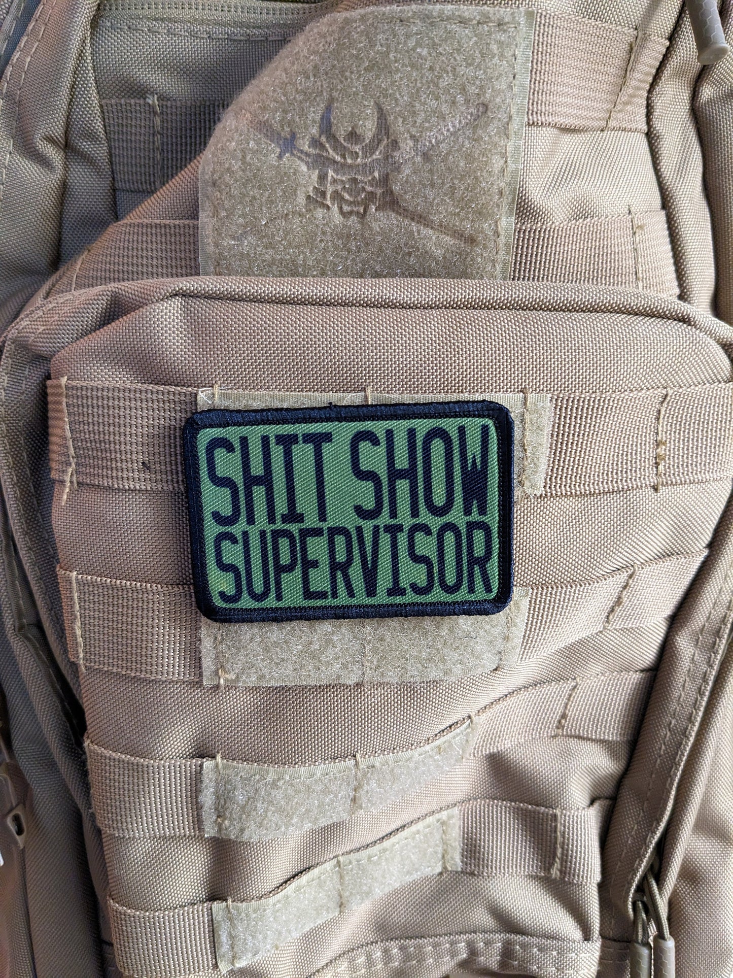 Green  Shit show supervisor funny patch 2" x3" inch morale patch hook and loop backing