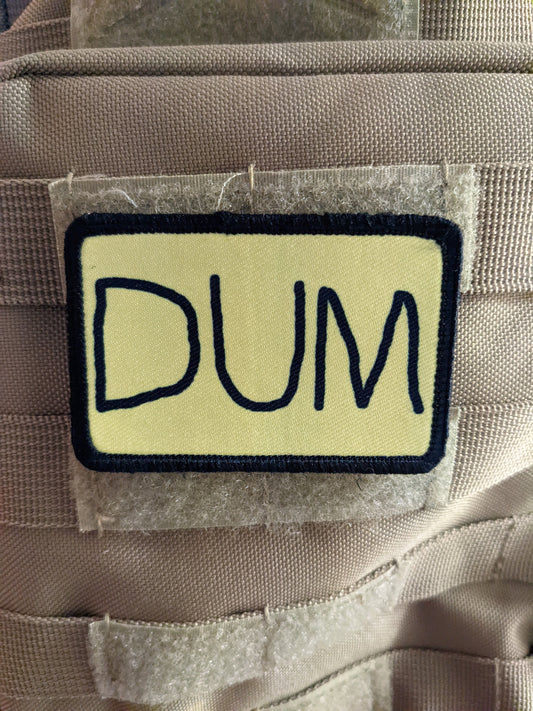 DUM (dumb) hat patch dunce cap meme 2"x3" morale patch with hook and loop backing