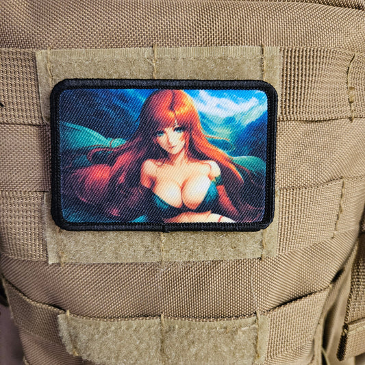 Redhead waifu Sexy Anime girl cleavage bikini 2"x3"  removable morale patch with hook and loop backing