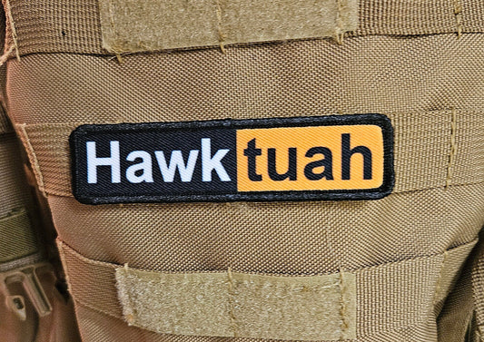 Hawk tuah spicy 1"x4" removable morale patch with hook and loop backing good for back of operator hats