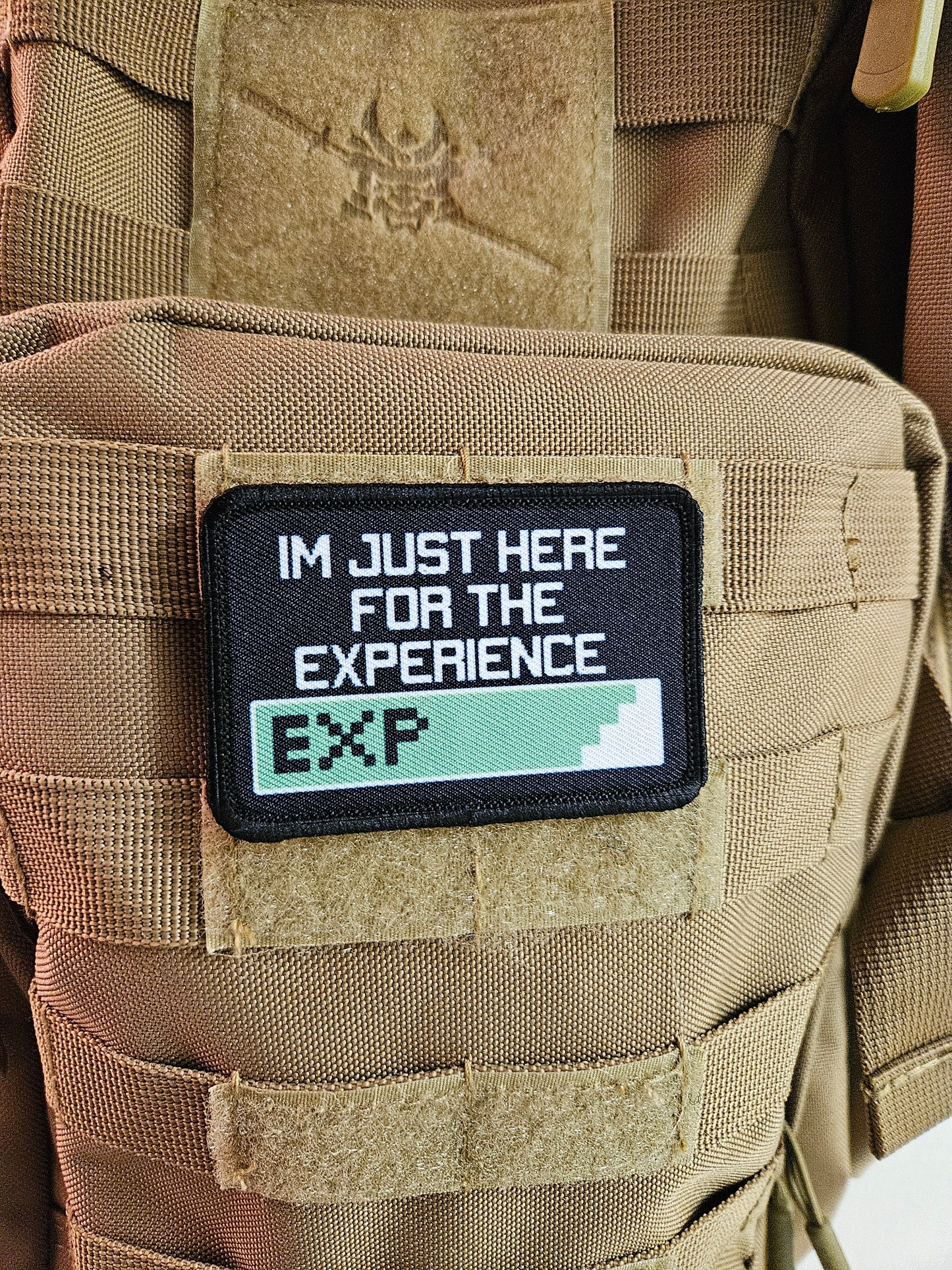 I'm just here for the experience gaming meme 2"x3" removable morale patch with hook and loop backing