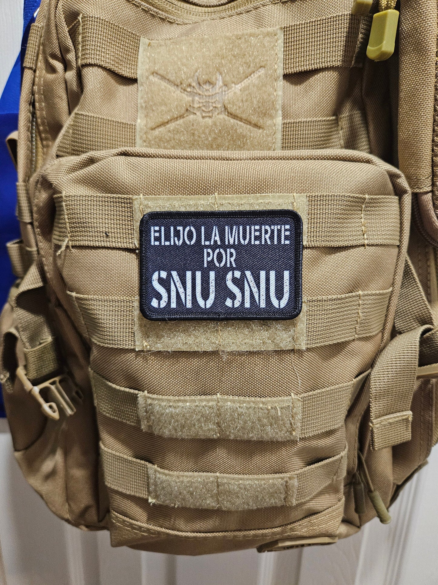 Elijo la Muertos por snu snu meme spanish 2"x3" removable morale patch with hook and loop backing death by snu snu