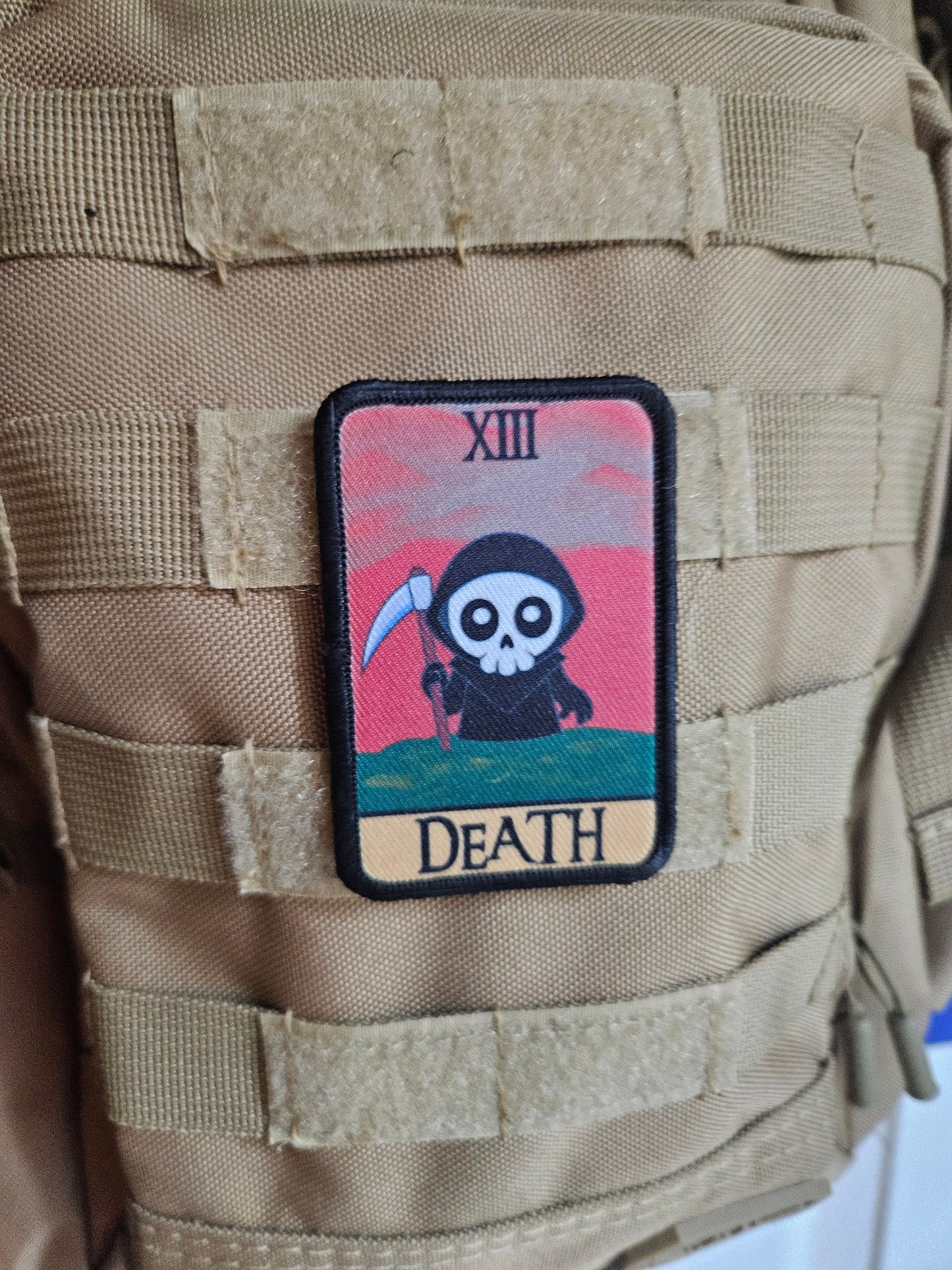 Cute chibi death tarot card funny 2"x3" removable morale patch with hook and loop backing