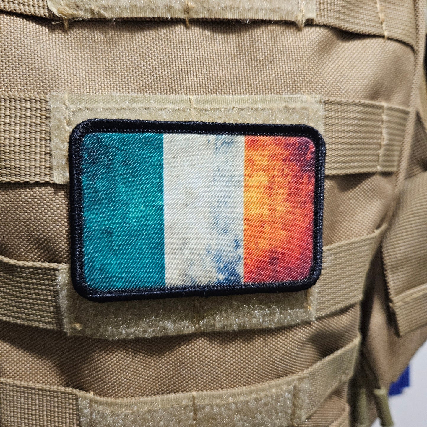 Distressed republic of ireland flag 2"x3" morale patch with hook and loop backing