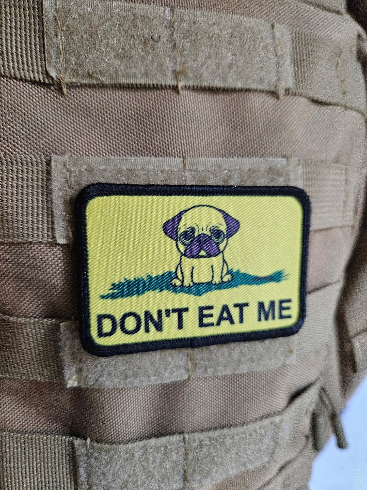 eating the dogs pug pet Gadsden flag meme 2"x3" removable morale patch with hook and loop backing